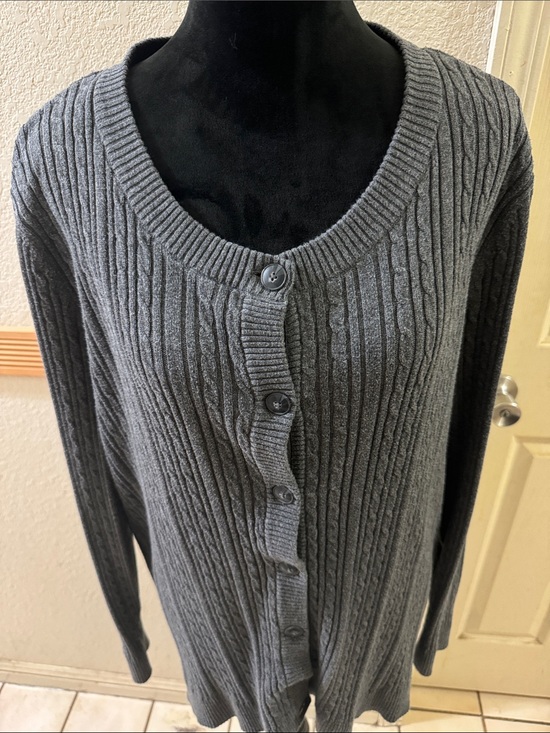 Covington Sweaters - Covington Gray Ribbed Button-Front Women's Sweater Cardigan Size 20-22W